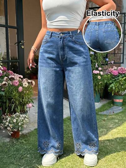 GalTyme Plus Size Women's Casual Versatile Daily Wear Denim Jeans With Pockets And Buttons Back To School Beach Jeans Vacation Outfits Women Country Jeans
