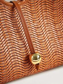 Wovira Women's Fashion Brown Tote Bag, Exquisite Skeleton Woven Craft Handbag For Daily, Commuting, Vacation, Travel, Bohemian - Brown - View 8