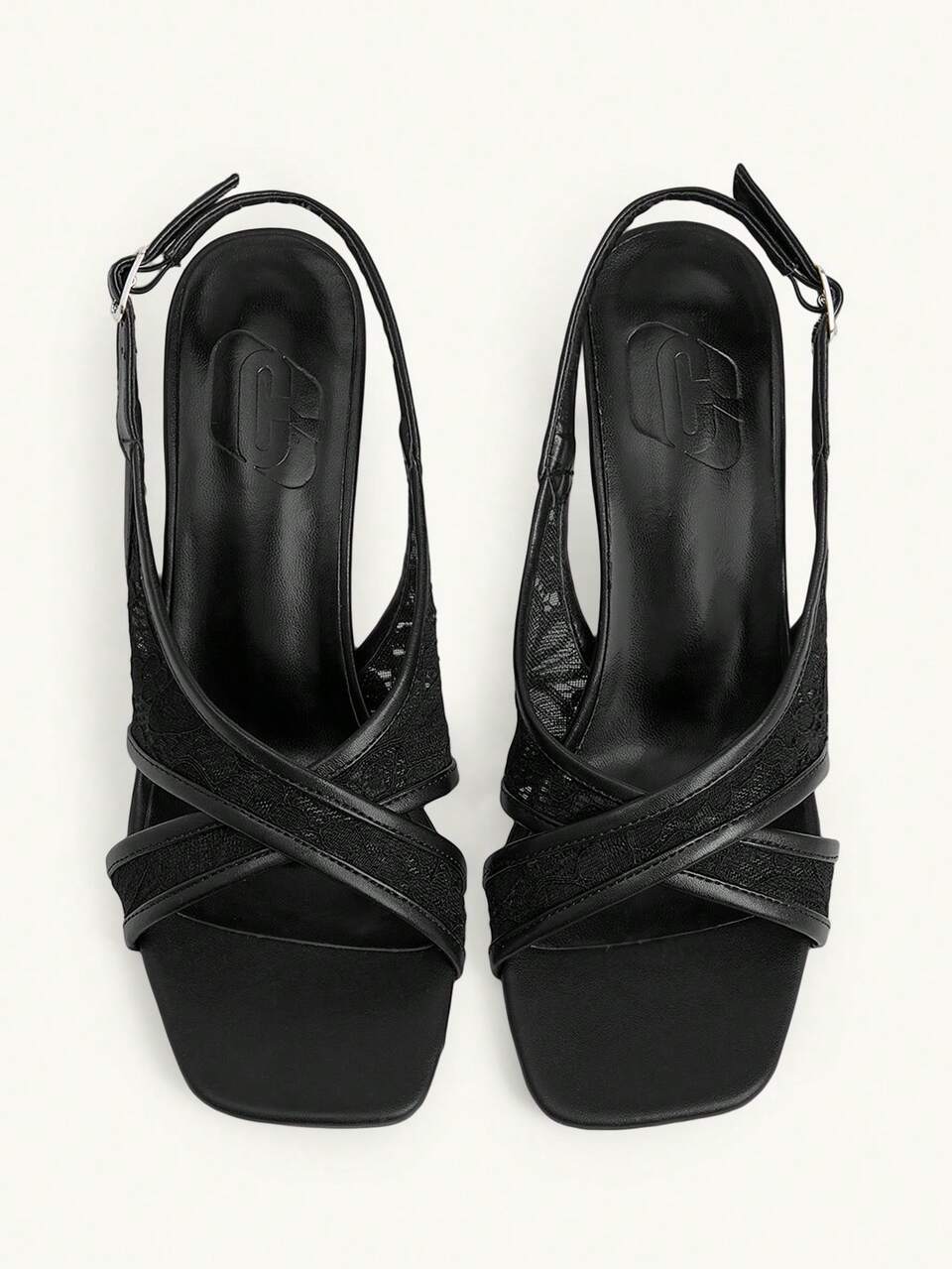CUCCOO CHICEST Black Lace Splicing Square Toe High-Heeled Sandals Fairy, Fairy Mesh Slingback Thin Heel Versatile Commuter Shoes