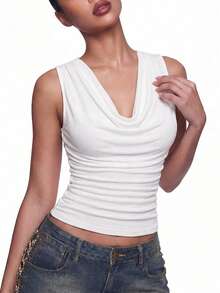 SHEIN ICON Top tank escote drapeado fruncido - Blanco - Ver 2