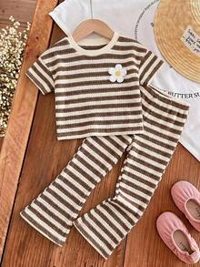 SHEIN Kids Young Girl Cartoon Rabbit Print Short Sleeve T-Shirt And Flare Pants Set Back-To-School School Summer - Multicolor - View 6