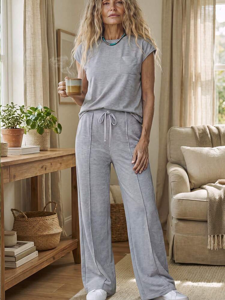 Zayélia Soft, Matching Top And Wide-Leg Pants In A Versatile Grey Hue For Everyday Ease. - Multicolor - View 4