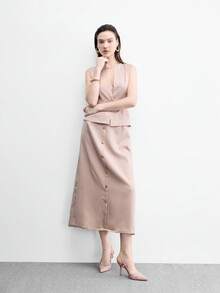CUCCOO BIZCHIC 女款緞面網格拼接露跟高跟鞋，尖頭雙帶細跟鞋 - 藕粉鏡面 - 查看 3