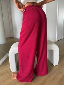 DAZY Women's Comfortable Casual Textured Drawstring Waist Long Pants Pajama Bottoms Fall - Burgundy - View 2