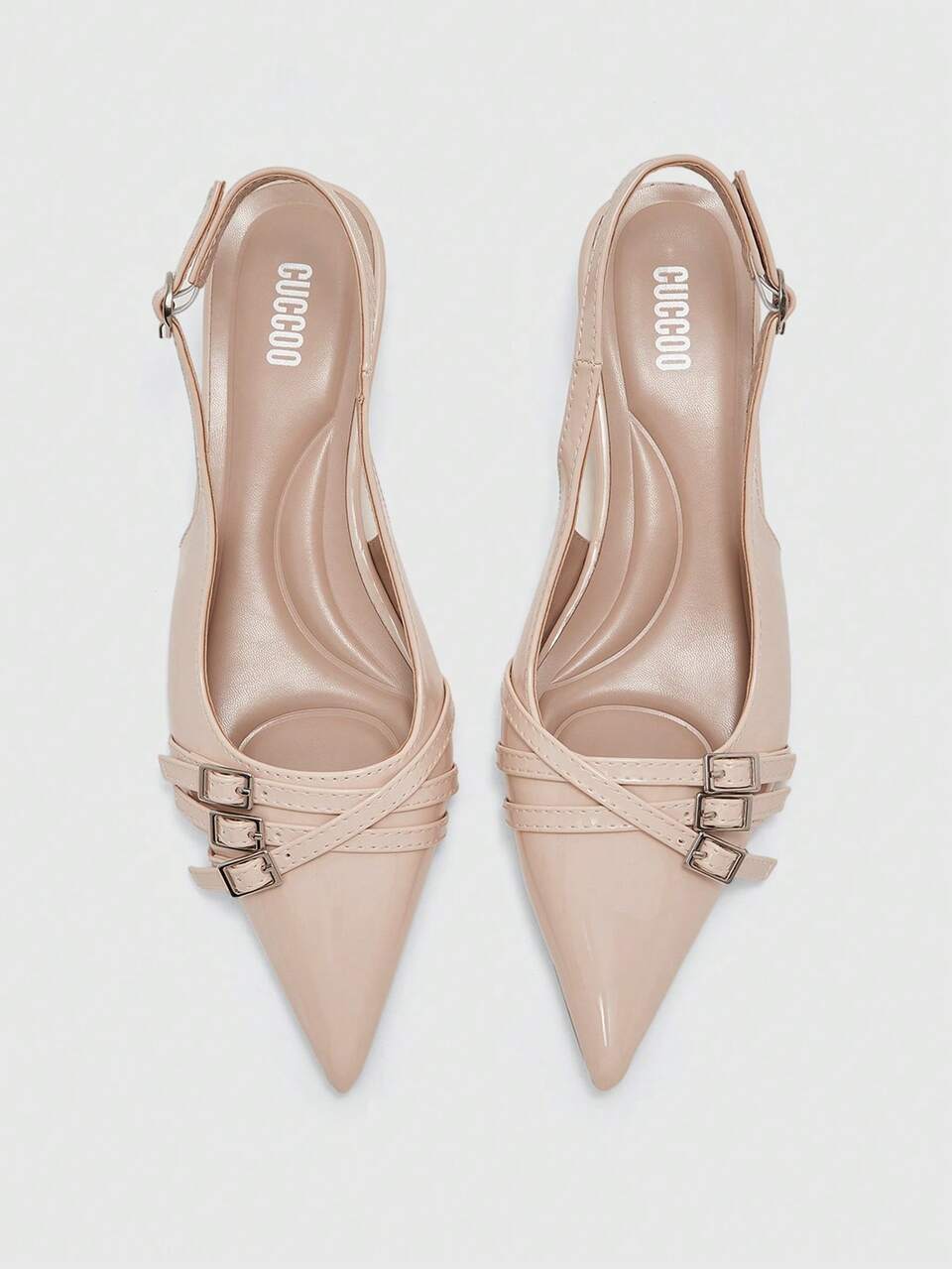 CUCCOO BIZCHIC Glossy Pointed Slingback Sandals Women, Retro Buckle Wedge Heel Low Vamp Shoes, Temperament Low Heel Closed Toe Women's Shoes