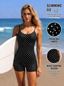 Swim SPRTY 2026 New Year New Style Summer Women's Surfing One-Piece Swimsuit With Adjustable Straps, Personalized Fashion Black And White Polka Dot Pattern, Beach Pool Party Vacation, Spring Summer - Black and White - View 8