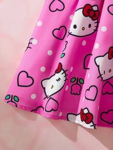 HELLO KITTY AND FRIENDS | SHEIN Gaun Lengan Panjang Kerah Peter Pan Motif Kartun untuk Anak Perempuan - Berwarna merah muda - View 8