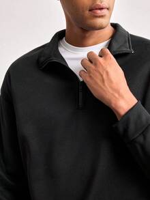 Driftmere Men's Stand Collar Zip-Up Casual Versatile Daily Wear Long Sleeve Sweatshirt - Black - View 7