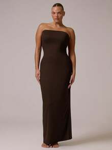 MUSERA Plus Size Fitted Strapless Maxi Dress Everyday Casual Spring Summer Vacation Holiday Essentials - Brown - View 4