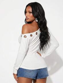 Normani Women's Sexy Street Style Asymmetric Neck Ruched Top - Black - View 7