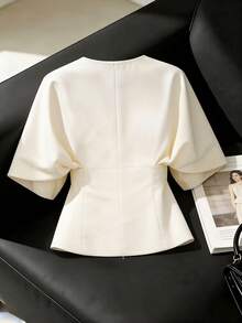 GlowEve French Chic Distinctive Blouse, Lightweight Luxury High-End Commuter Versatile Cinched Waist Batwing Sleeve Shirt, Summer - Apricot - View 2