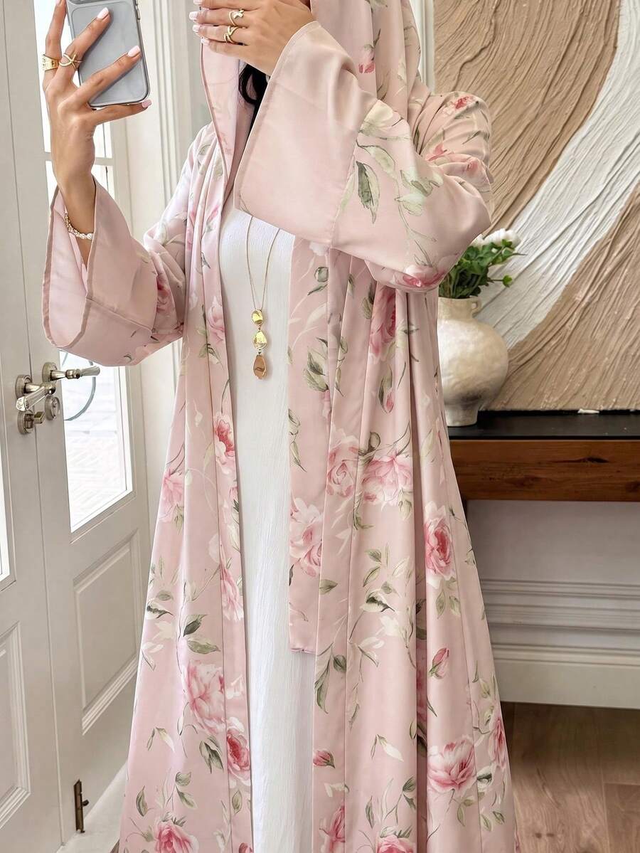 Al Najma Pink Floral Print Elegant Daily Commute Women's Abaya