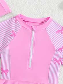 SHEIN GraphicGems 女童專業游泳泳衣3件套，美人魚泳衣，防曬防走光泳衣套裝 - 粉色 - 查看 4