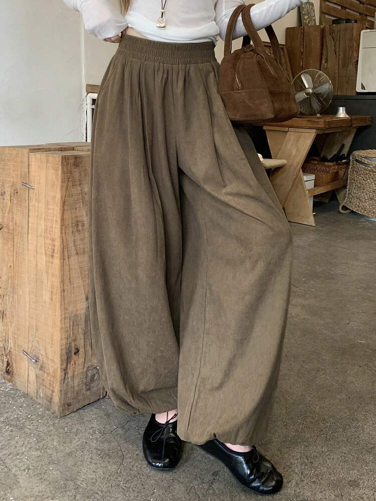 DAZY Solid Color Loose Lantern Pants Cropped Length Casual Vacation Summer Women Long Pants - Khaki - View 3