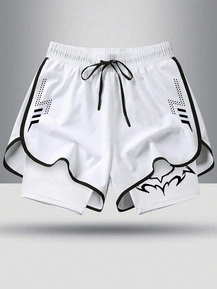 Coreblaze Men's Casual Versatile Striped Colorblock Drawstring Waist Double Layer Sports Shorts - White - View 1