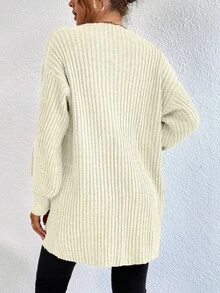 EURMUSE Casual Solid Color Loose Batwing Cardigan - White - View 2