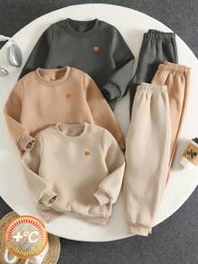 SHEIN 兒童小男孩 6 件套：裝飾拼接圓領長袖套頭運動衫與彈性腰長秋季長褲 - 彩色 - 查看 3