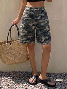 DAZY 夏季新款舒適休閒寬鬆女款牛仔5吋短褲 - 綠色 - 查看 3