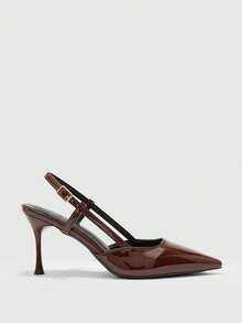 CUCCOO BIZCHIC 女款尖頭細高跟時尚棕色基礎日常百搭高跟鞋 後跟提升式 Slingback 涼鞋 - 咖色 - 查看 2