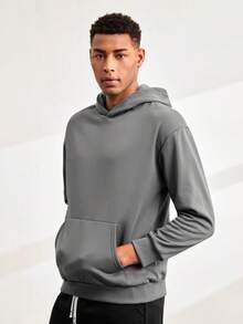 Driftmere Men's Fashionable Solid Color Hoodie - Dark Grey - View 4