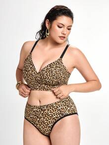 Slumbrini Plus Size Everyday Casual Printed Underwear Set - Brown - View 5