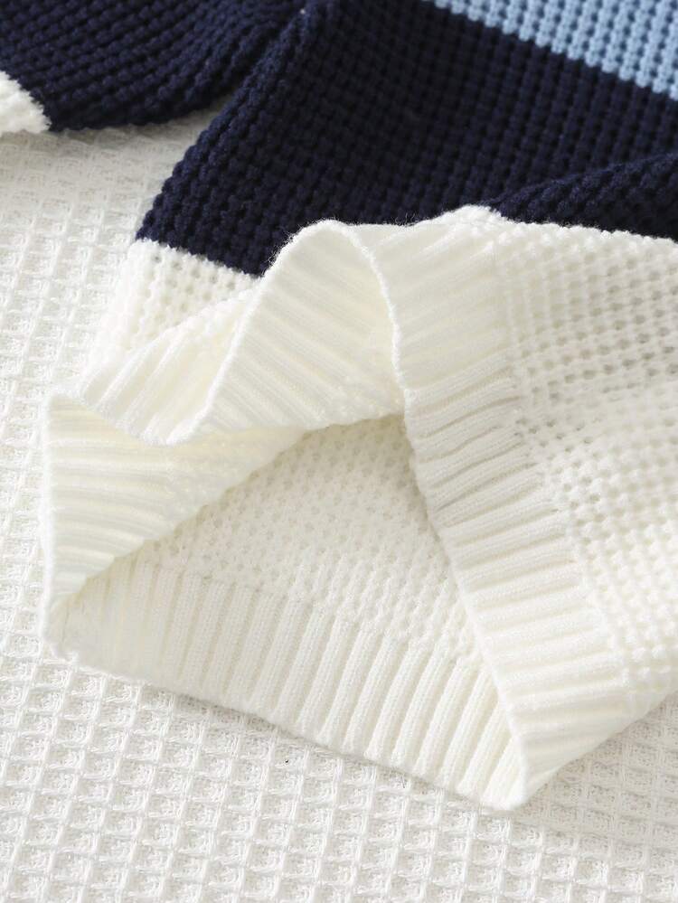 Cozy Pixies Baby Boy Color Knit Soft Crew Neck Long Sleeve Pullover Sweater And Elastic Waist Long Autumn Winter Pants 2 Pieces Set, Versatile And Comfortable - Blue - View 10