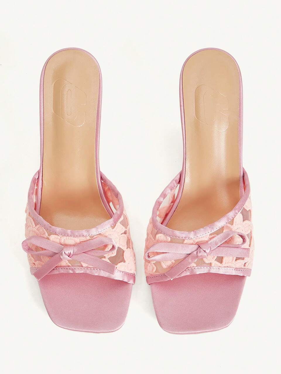 CUCCOO CHICEST Pink Lace Square Toe Bow Slim Heel Sandals Woman, Summer Mesh Flower, Temperament High Heel Outside Sandals