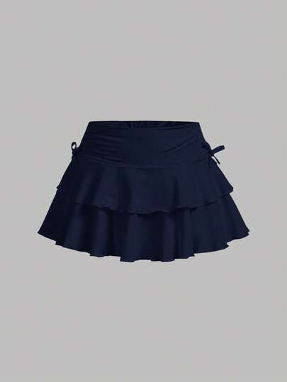 SHEIN Girlism Teen Girl's Drawstring Ruched Waist With Built-In Safety Shorts Casual Cake Skirt