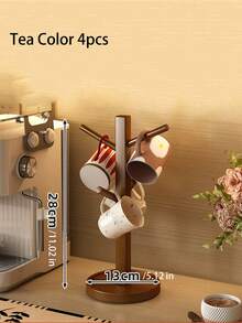 Brown-Colored Mug Tree-Shaped Storage Rack, Slip-Resistant And Stable, Sturdy Bamboo Coffee Cup Hanger With Hooks, Thick Base/Tabletop Coffee Cup Holder, Suitable For Tables, Coffee Areas, Kitchens, Versatile Storage. - Multicolor - View 4