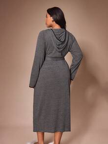 Lazeform Bata de descanso con capucha a rayas talla grande - Gris Oscuro - Ver 4