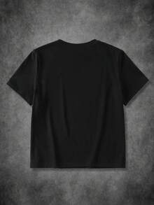 BATMAN X SHEIN Tween Boy Cartoon Print Round Neck Casual Short Sleeve T-Shirt - Black - View 2