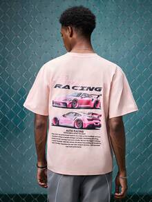 EVRINFINITE Zrgoth Men's Fashionable Versatile Racing Culture Graphic Print Short Sleeve T-Shirt - Pink - View 3