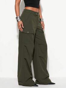 Normani Women's Solid Color Wide Leg Loose Casual Cargo Pants Work Everyday Date Olive Green Summer - Army Green - View 5