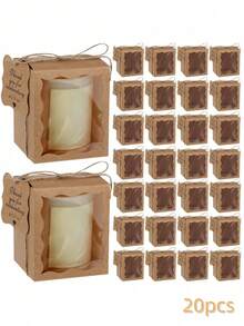 20PCS Clear Window Kraft Paper Sturdy Transparent Reusable Gift Boxes With Jute Tags Twine For Christmas Wedding Birthday Party Favors Jewelry Showcase Packaging Supplies - multicolor - View 12