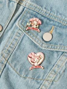 HELLO KITTY AND FRIENDS | SHEIN زوج من دبابيس الزينة الجديدة بتصميم كرتوني مبتكر مطبوع بنمط حيوانات، تصميم مشترك مع IP، لطيفة وشخصية، بسيطة وأنيقة - وردي - مشاهدة 2