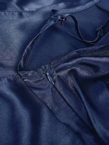 RosyDaze Women's Elegant Satin Lace Patchwork Spaghetti Strap Black Dress - Royal Blue - View 6