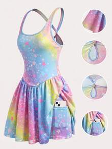 Tween Girl Fashion Casual Knit Printed One-Piece Jumpsuit With Colorful Star Print - Multicolor - View 7