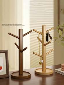 Brown-Colored Mug Tree-Shaped Storage Rack, Slip-Resistant And Stable, Sturdy Bamboo Coffee Cup Hanger With Hooks, Thick Base/Tabletop Coffee Cup Holder, Suitable For Tables, Coffee Areas, Kitchens, Versatile Storage. - Multicolor - View 2