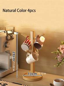 Brown-Colored Mug Tree-Shaped Storage Rack, Slip-Resistant And Stable, Sturdy Bamboo Coffee Cup Hanger With Hooks, Thick Base/Tabletop Coffee Cup Holder, Suitable For Tables, Coffee Areas, Kitchens, Versatile Storage. - Multicolor - View 6