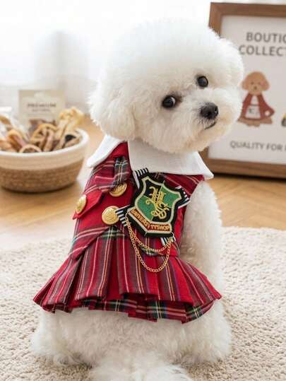 PETSIN 1 chiếc váy JK xếp ly không tay cho thú cưng màu đỏ họa tiết kẻ ô phong cách học đường Anh, cho mèo mẹ nhỏ và chó, chụp ảnh campus, sinh nhật, tiệc sinh nhật ngọt ngào, dạo chơi ngoài trời mùa xuân thu, quần áo thường ngày
