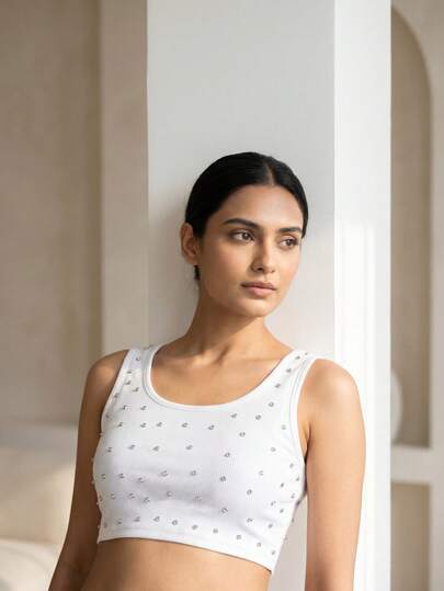 Musculosa Corta de Punto Canelado con Pedrería para Mujer, Top Sin Mangas Casual y Elegante para Verano, Ropa de Moda para Uso Diario Femenino T-shirts