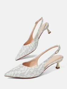 CUCCOO HITCHD Silver Lace Back Empty Shoes French Pointed Buckle Strap Stiletto Commuter Banquet High Heels - Silver - View 11