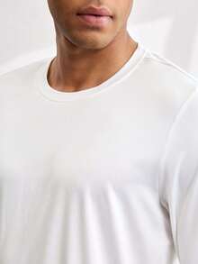 Driftmere Men's Casual Solid Color Round Neck Long Sleeve T-Shirt, For Fall - White - View 7