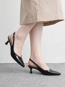 CUCCOO BIZCHIC 女款黑色尖頭小貓跟性感時尚後扣高跟單鞋，適合日常通勤、休閒、工作，聖誕適用 - 黑色 - 查看 3