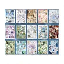 30張鏤空貼紙書 Mirror Tides，復古風學生日誌裝飾貼紙，DIY趣味裝飾，適合學生日記貼紙配件 - 多色 - 查看 19