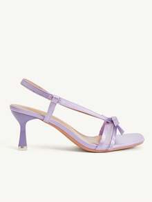 CUCCOO CHICEST Purple Bow Square Toe High Heel Sandals Women's, Mesh Strap Slingback Stiletto Strap Summer Fairy Shoes - Purple - View 3