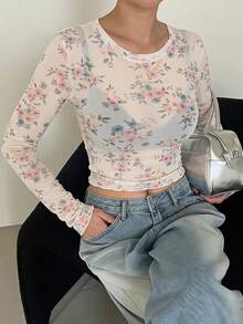 DAZY 秋季新款修身印花女款T恤 - 粉色 - 查看 5