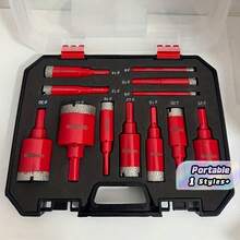 12pcs Multi-Functional Glass & Marble Drill Bit Set, Wet/Dry Use Diamond Hole Opener & Enlarger, Stone Expansion Drill Bits, Sharp Cutting, Durable Cutting Drill Bit Set, 6mm-35mm Drill Bits - red - View 1