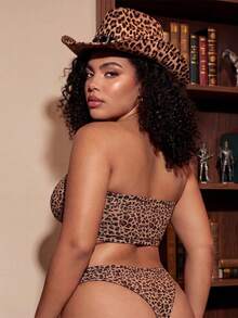 Bare Chapter Plus Size Non-Slip Strapless Sexy Leopard Front And Back One-Piece Bralette ClassicAnimalPrint - Multicolor - View 2