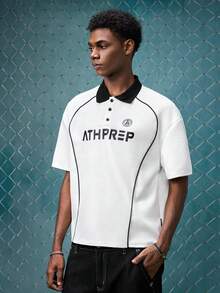 EVRINFINITE Men's Printed Relaxed Fit Short Sleeve Knit Polo Shirt, School, Streetwear Essentials - White - View 5